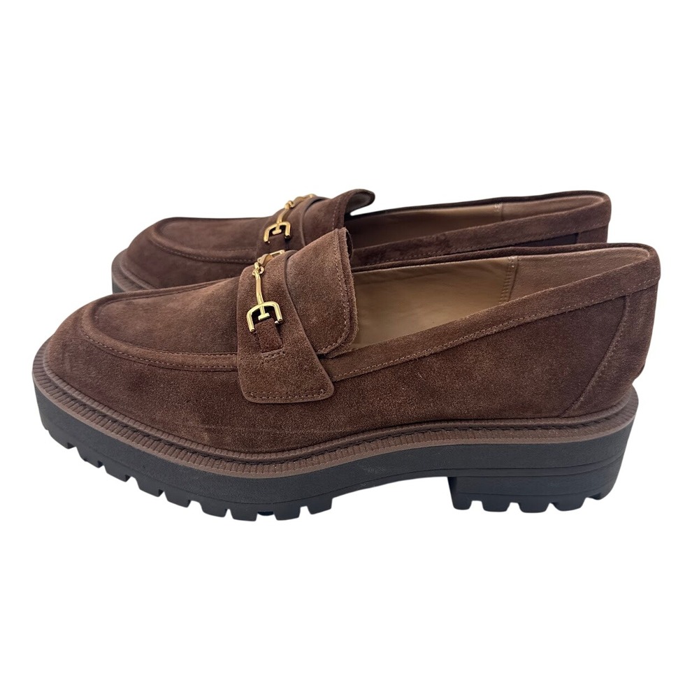 Sam Edelman Lea Platform Loafer Mustang Brown Suede Lug Sole Horsebit 9M - Picture 5 of 10